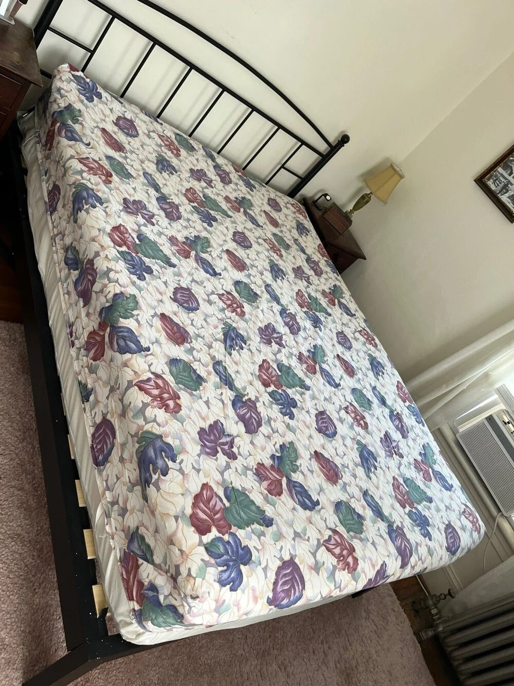 VTG Springs 4pc Queen Bed Sheet Set Floral Flat Fitted & Pillowcases Purple Leaf